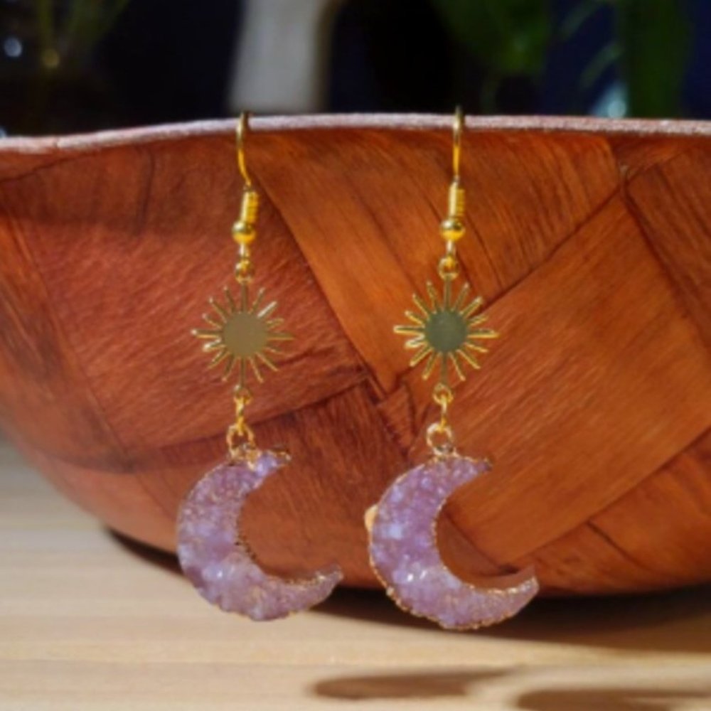 Lavender Textured Celestial Moon Earrings